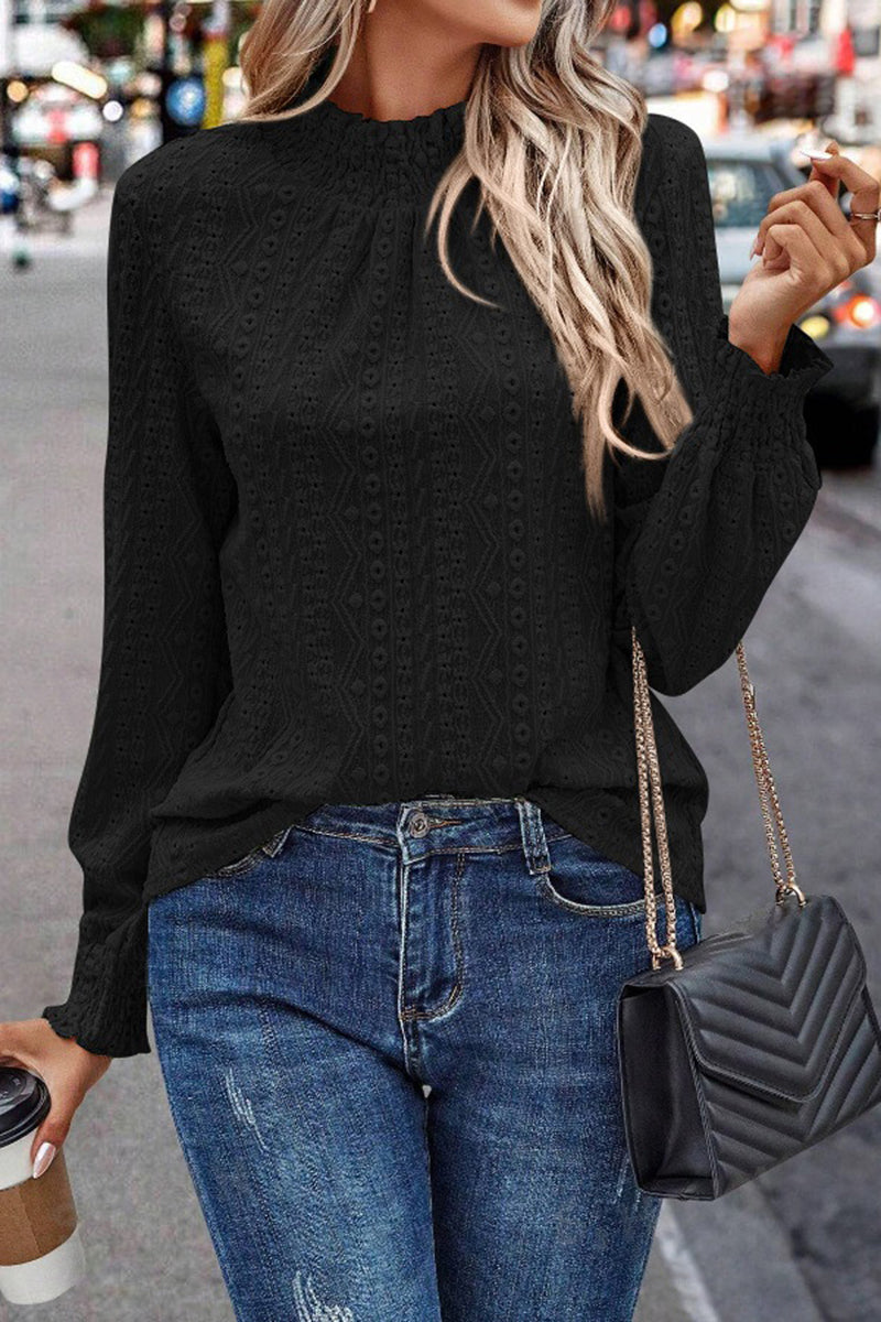Elegant Textured Mock Neck Blouse