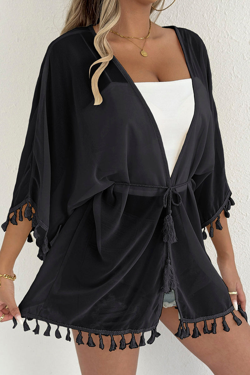 Tassel Trim Open-Front Cover-Up