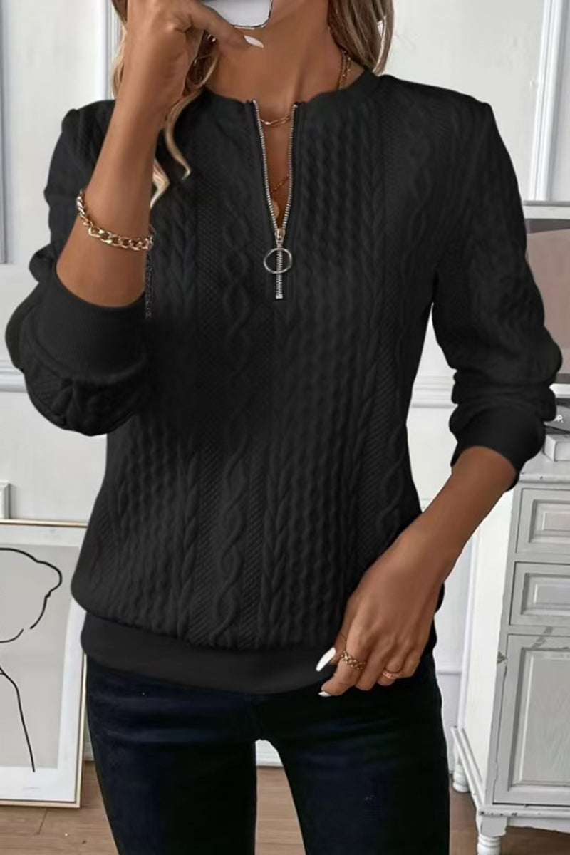 Chic Textured Zip Sweatshirt