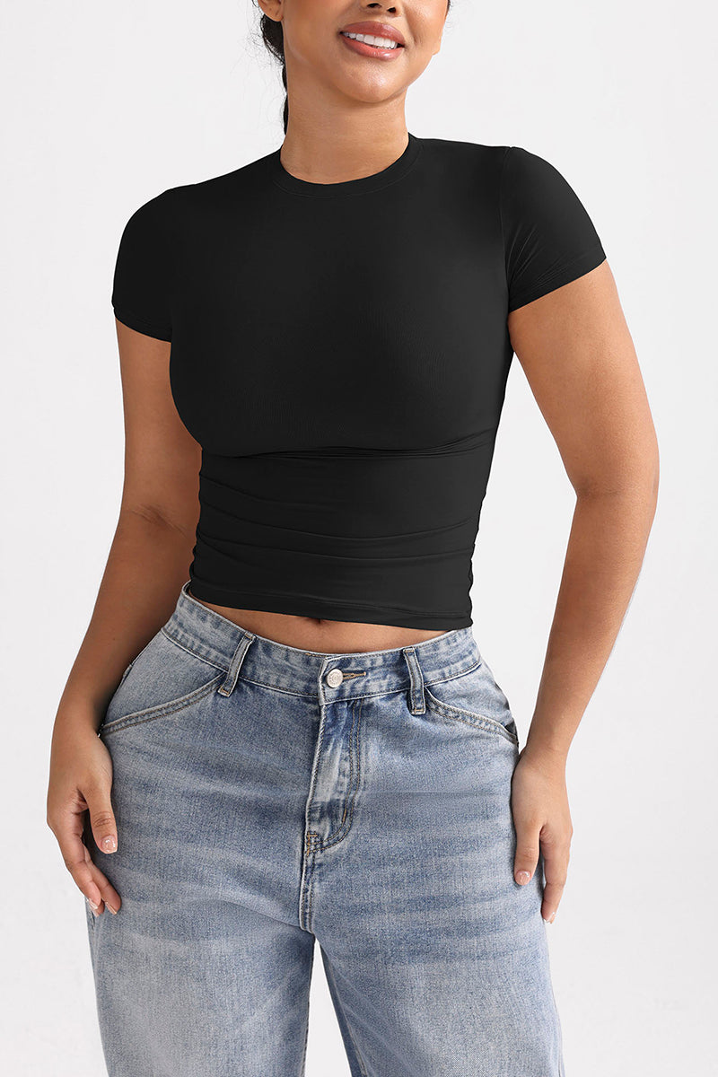 Fitted Short Sleeve Crew Neck Top