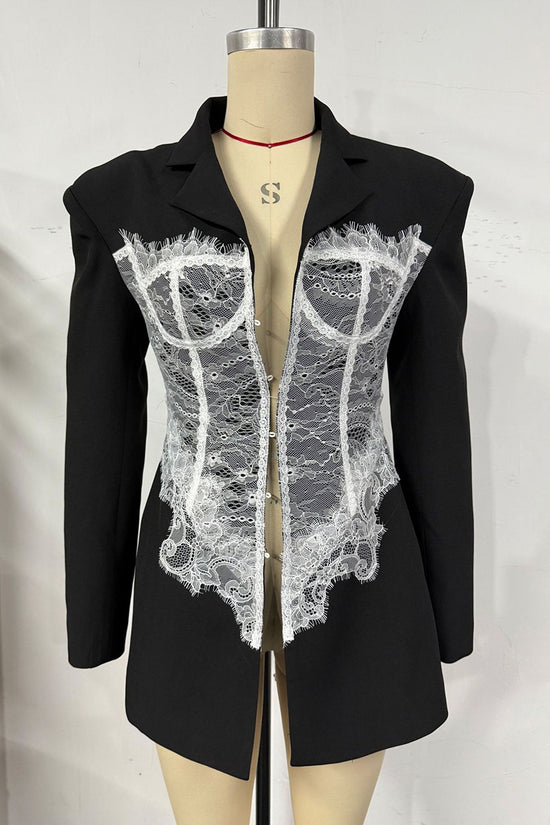Lace-Embellished Structured Blazer