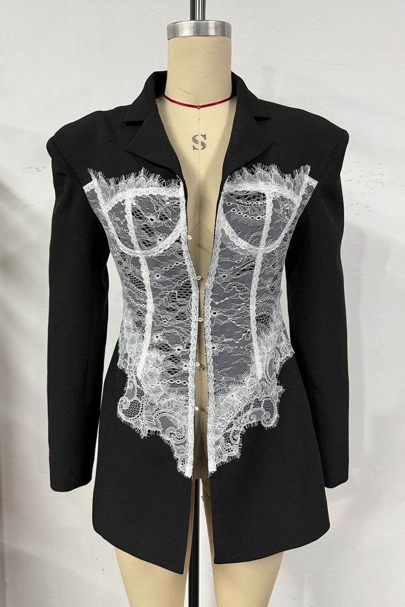 Lace-Embellished Structured Blazer