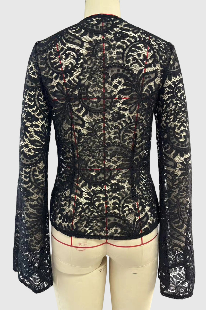 Elegant Lace Button-Up Blouse