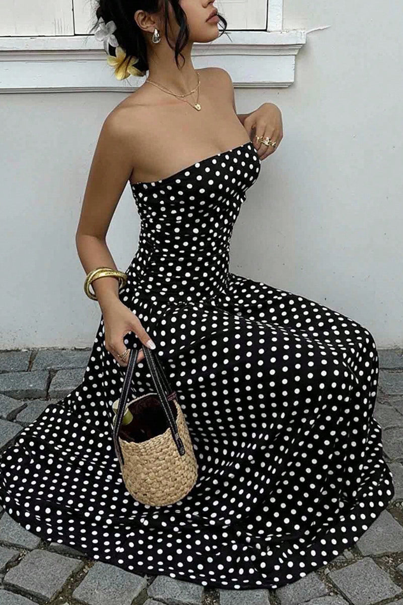 Strapless Polka Dot Casual Maxi Dress