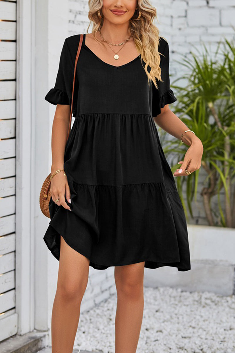 Tiered V-Neck Casual Dress