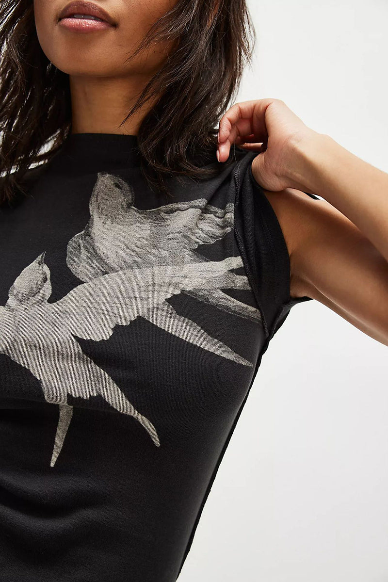 Graphic Bird Print Slim Fit Tee