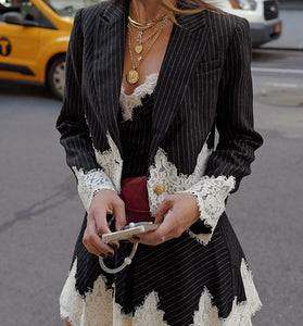 Chic Pinstripe Lace Detail Blazer