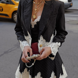 Chic Pinstripe Lace Detail Blazer