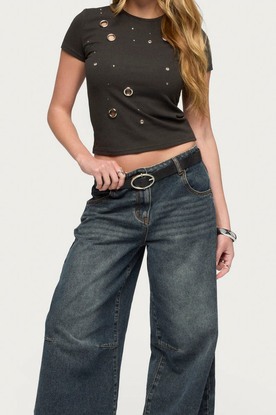 Eyelet Detail Cropped T-Shirt