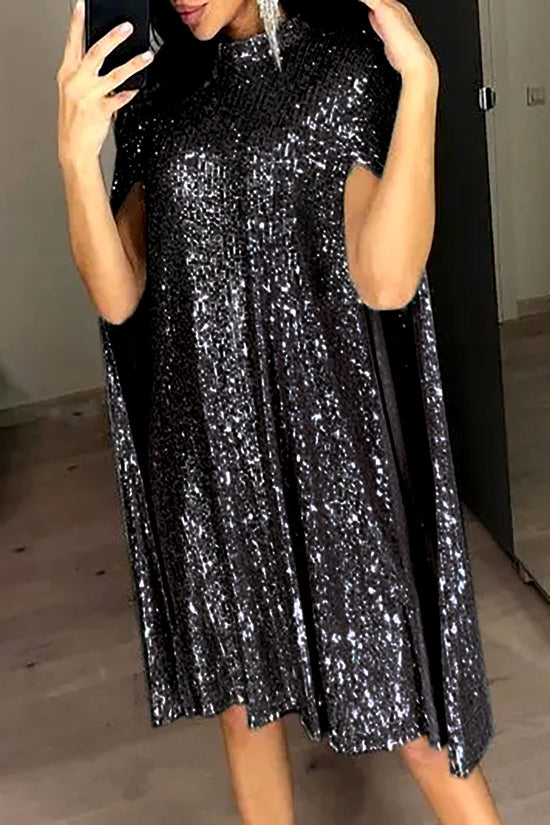 Sparkling Cape Sleeveless Casual Dress