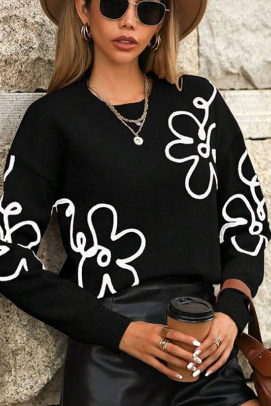 Floral Graphic Knit Sweater