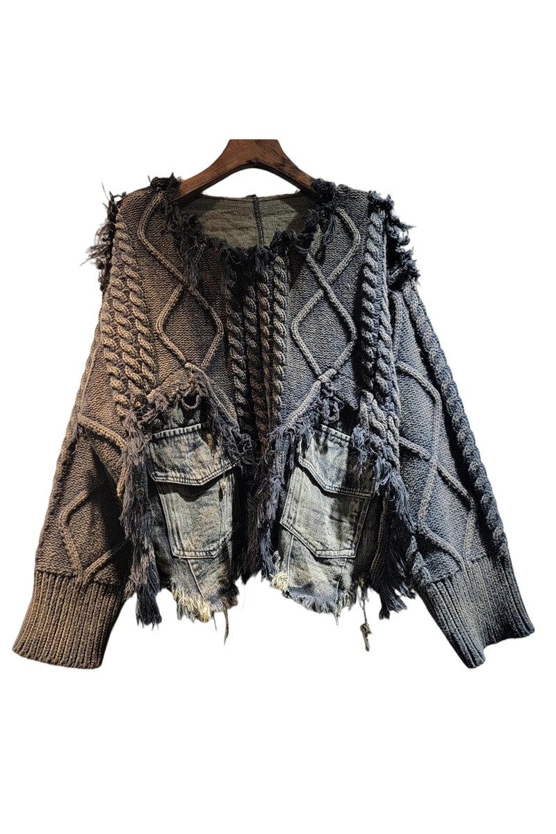 Distressed Knit Cable Sweater
