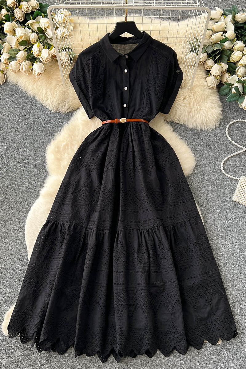 Eyelet Sleeveless Button-Down Dress