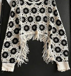 Fringed Lace Detail Knit Top