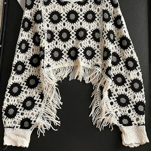 Fringed Lace Detail Knit Top