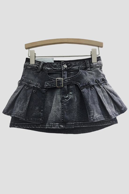 Leopard Print Denim Mini Skirt