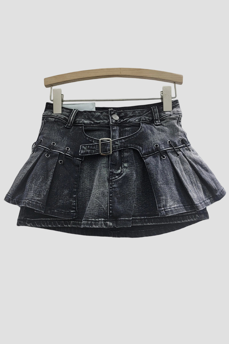 Leopard Print Denim Mini Skirt
