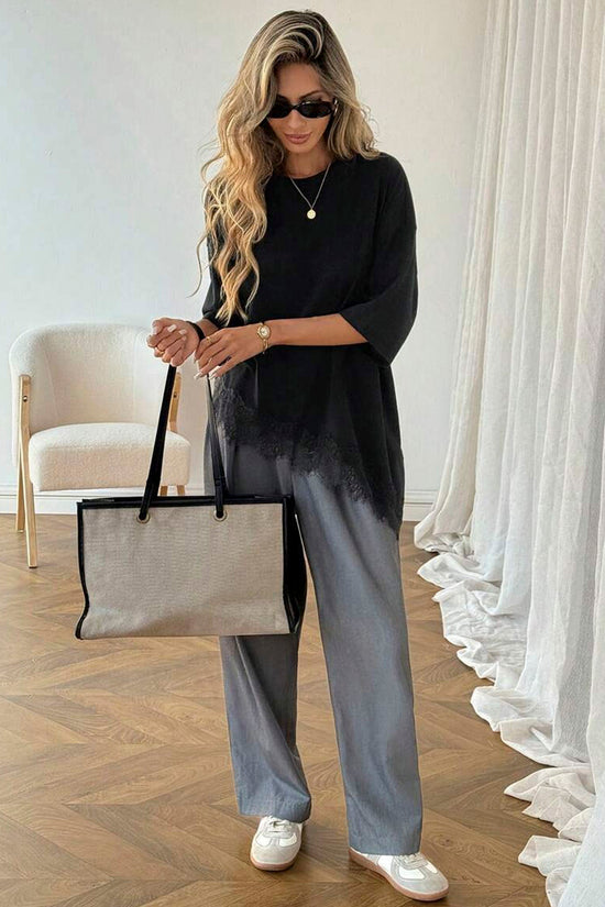 Elegant Lace Trim Loose Fit Top