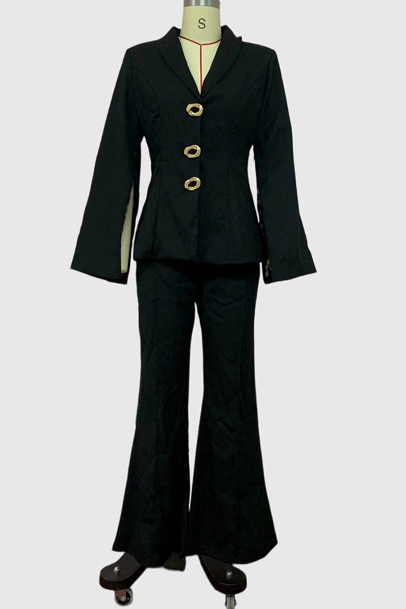 Elegant Buttoned Blazer and Pants Set