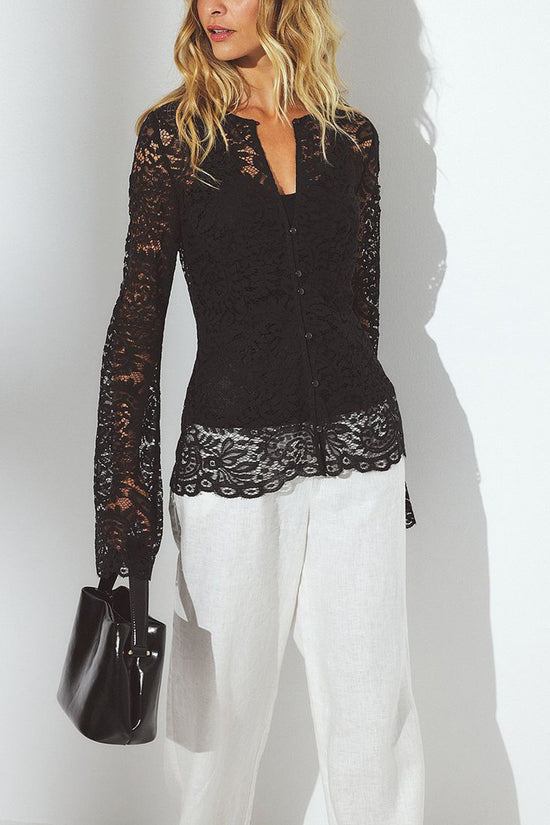 Elegant Lace Button-Up Blouse