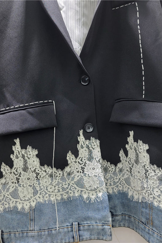 Lace Hem Denim Blazer Jacket
