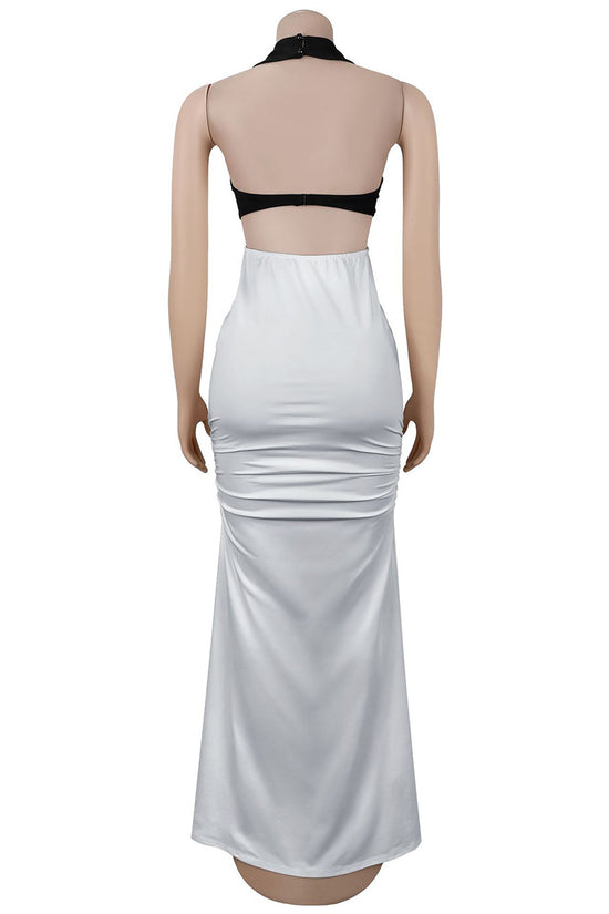 Plunge Neck Halter Maxi Dress