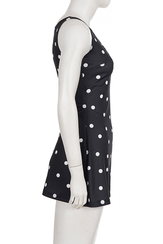 Polka Dot Sleeveless A-Line Dress