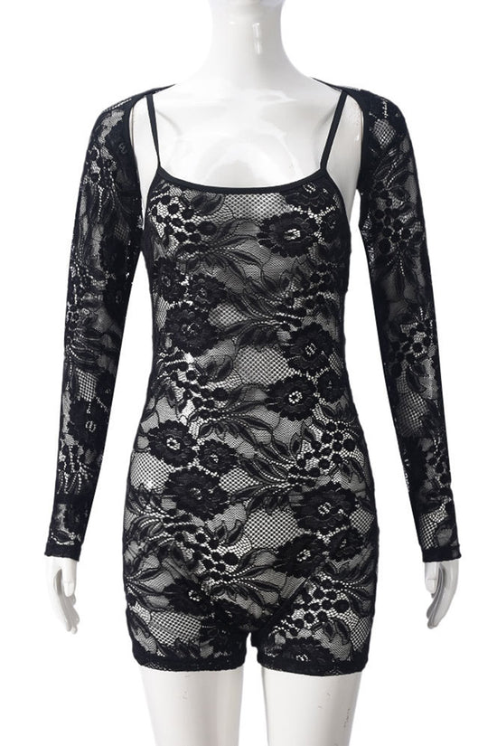 Lace Long Sleeve Bodycon Romper Set