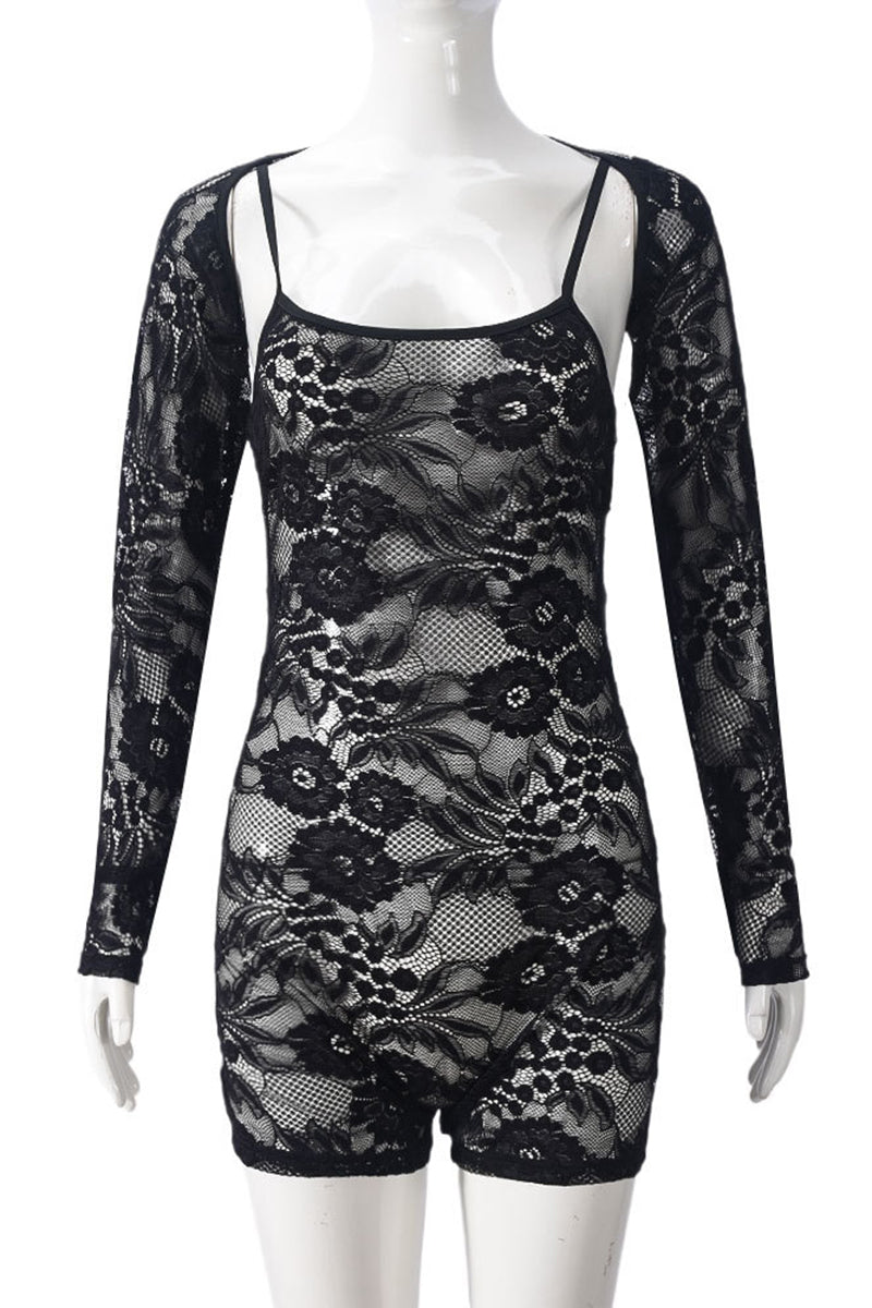 Lace Long Sleeve Bodycon Romper Set