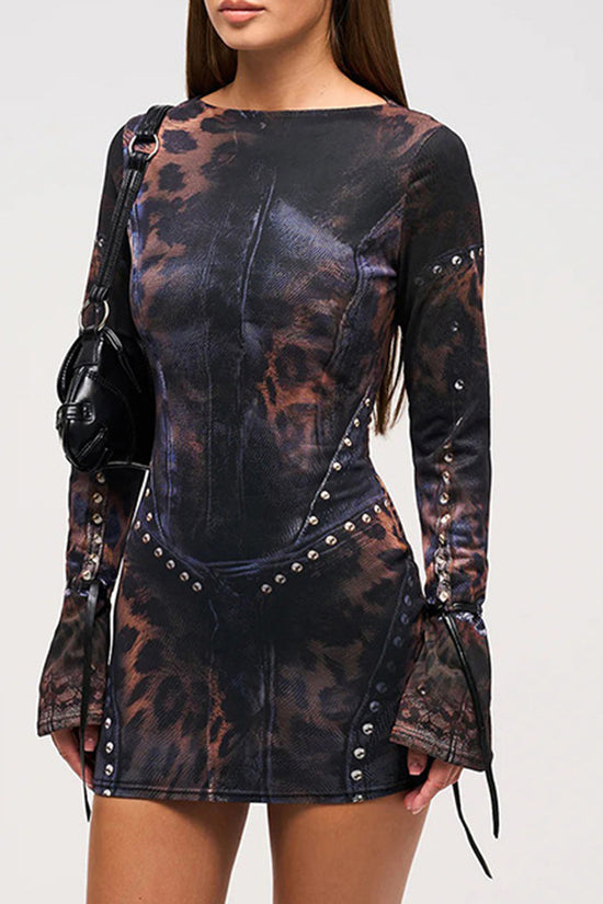 Long Sleeve Leopard Print Casual Dress