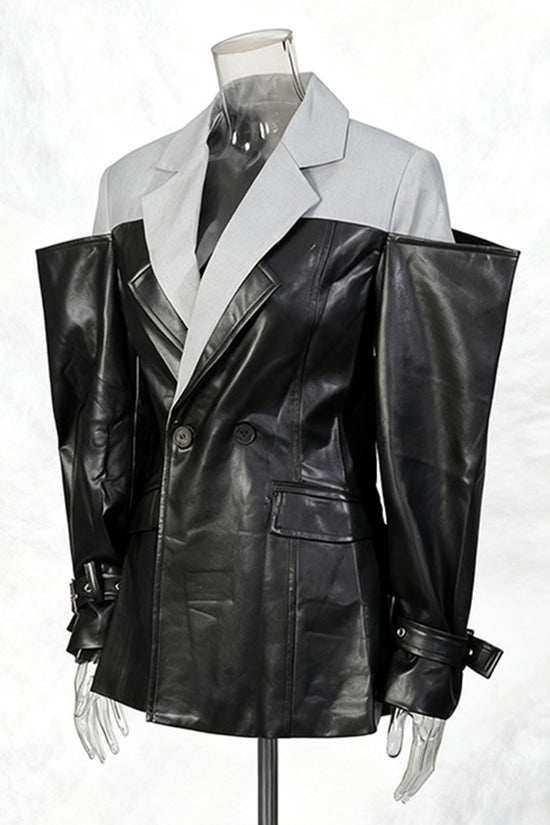 Dual-Tone Double Breasted Blazer Jacket