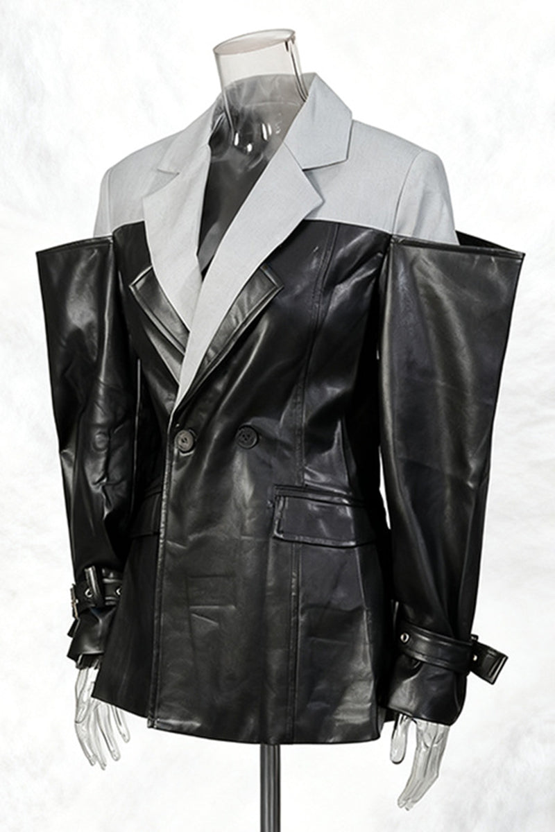 Dual-Tone Double Breasted Blazer Jacket