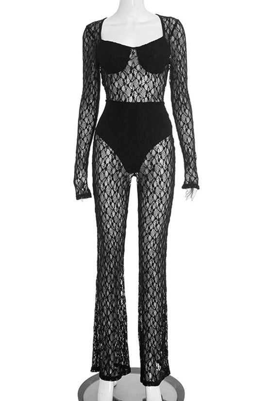 Lace Long Sleeve Bodycon Jumpsuit
