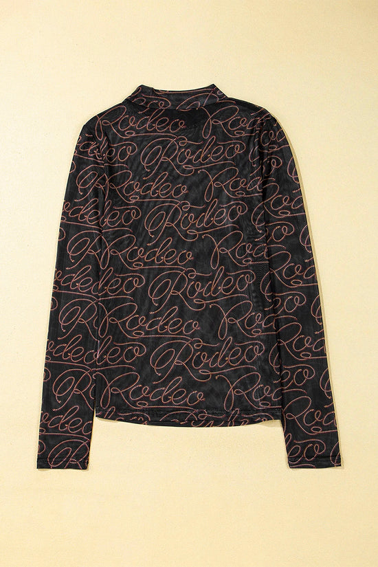 Western Printed Mock Neck Long Sleeve Top
