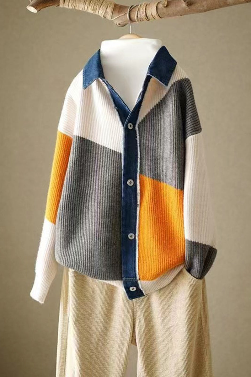 Color Block Denim Trim Cardigan