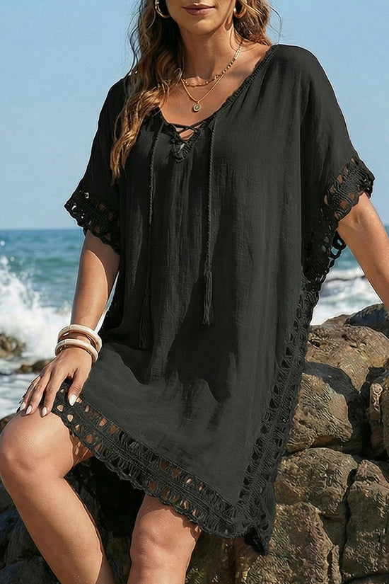 Boho Crochet Trim Beach Cover-Up