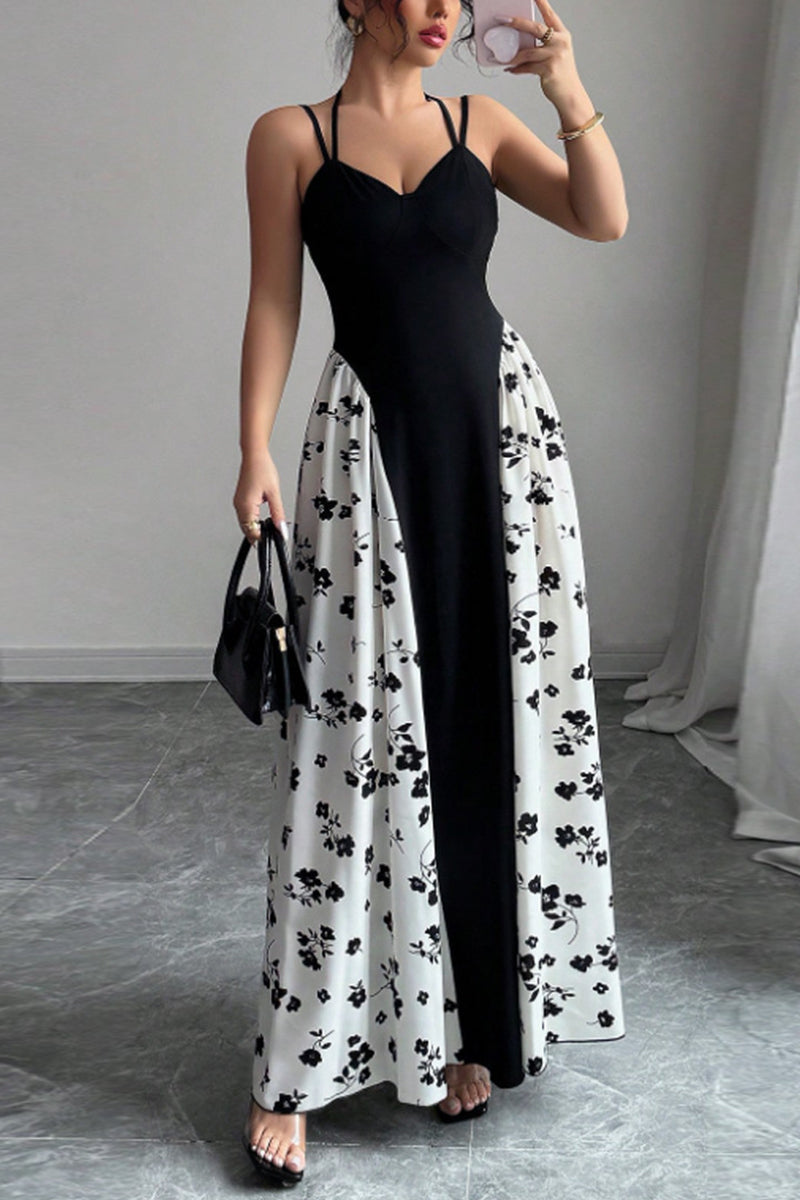 Floral Accent Black Maxi Dress