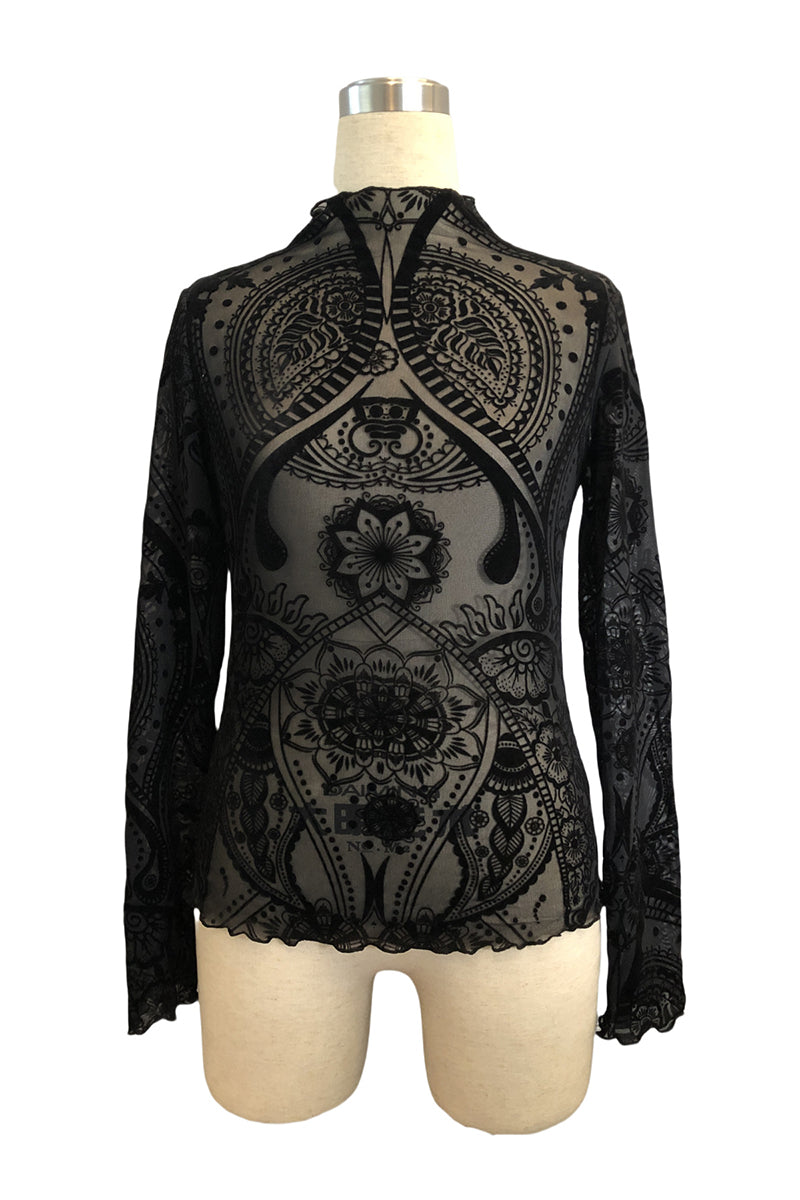 Elegant Sheer Floral Long Sleeve Top