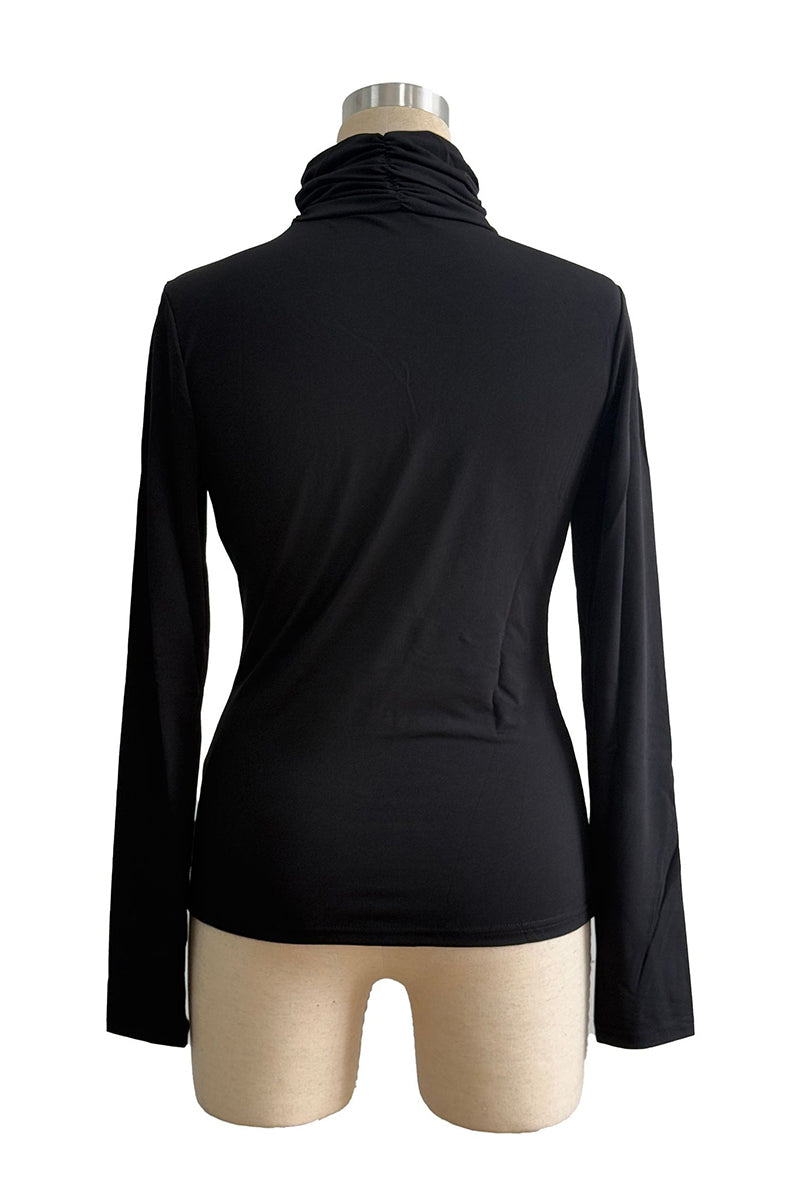 Floral Appliqué Turtleneck Long Sleeve Top