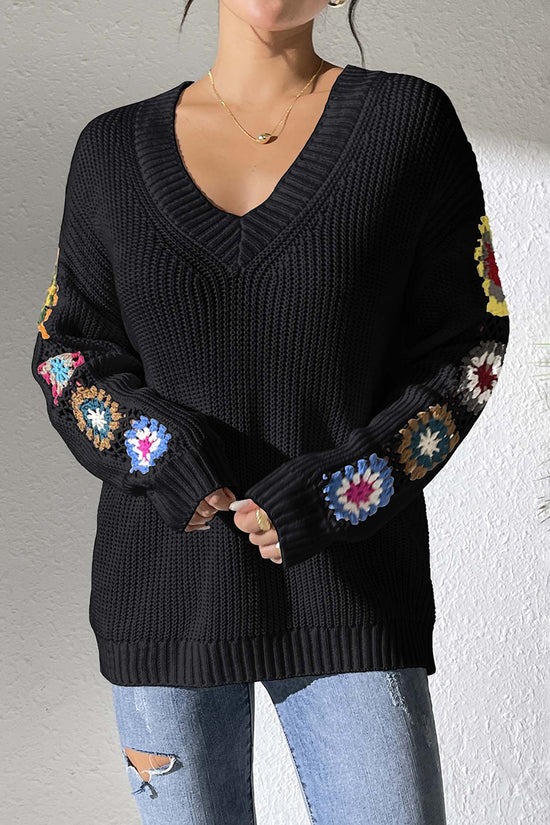 Floral Knit V-Neck Sweater