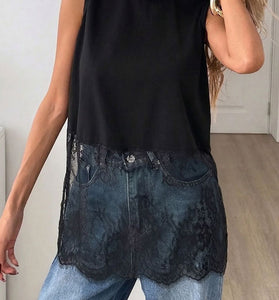 Sleeveless Lace Hem Tank Top