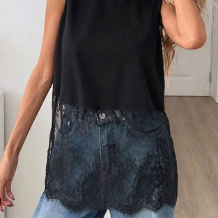 Sleeveless Lace Hem Tank Top