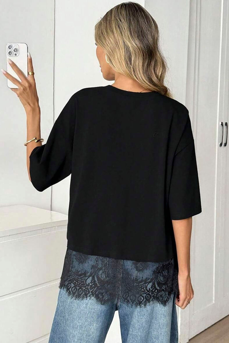 Lace Hem Short Sleeve T-Shirt