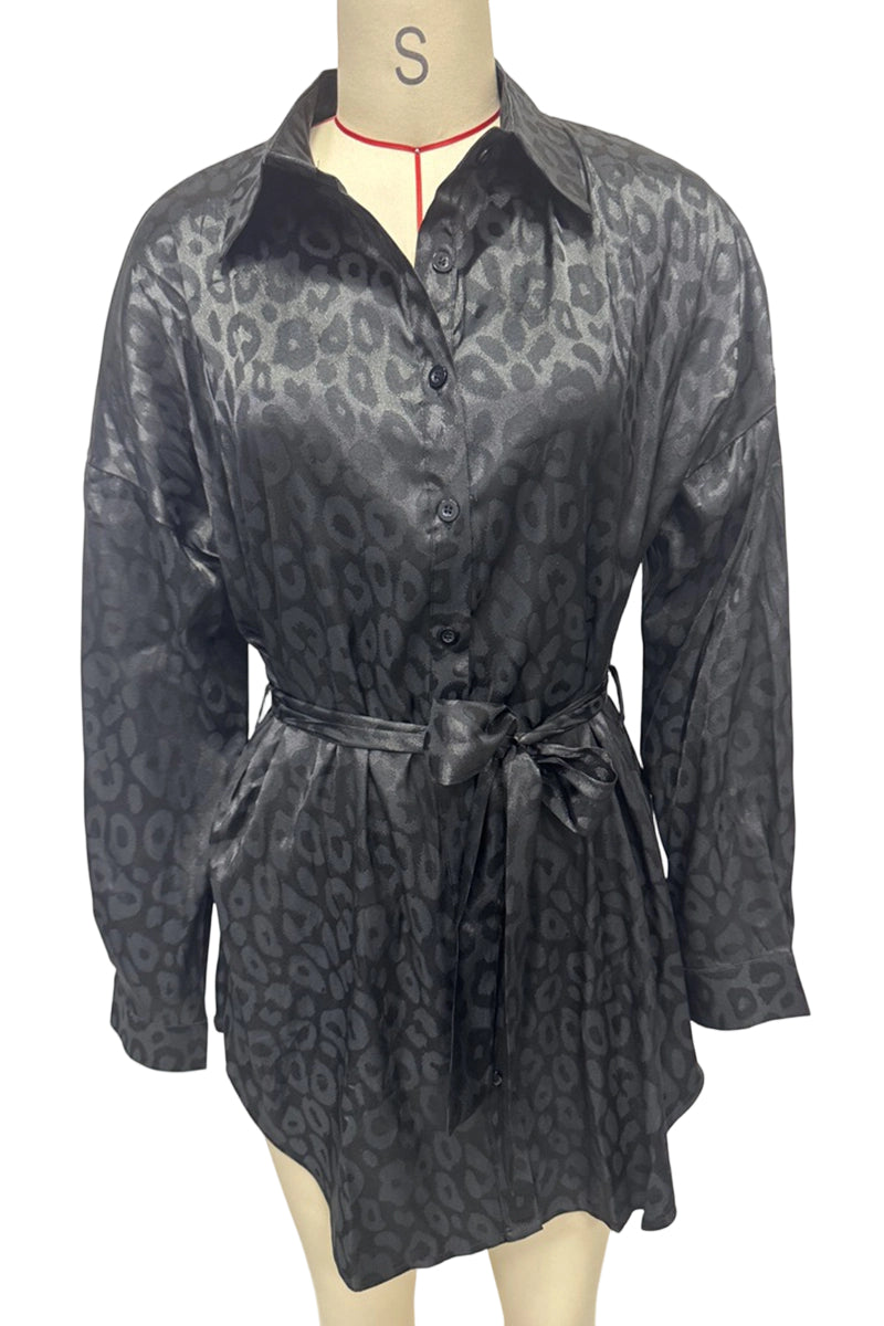 Leopard Print Long Sleeve Button-Up Blouse