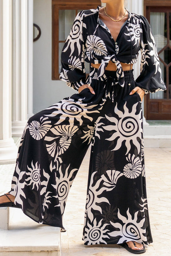 Abstract Print Wide-Leg Casual Pants
