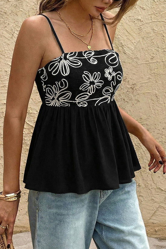 Floral Print Peplum Strap Tank Top
