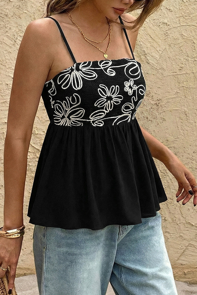 Floral Print Peplum Strap Tank Top