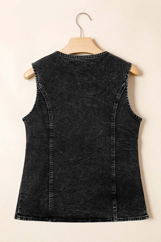 Buttoned Front Slit Denim Vest