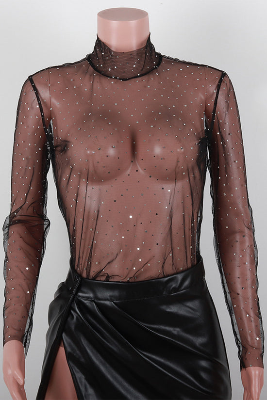 Sheer Mesh Embellished T-Shirt