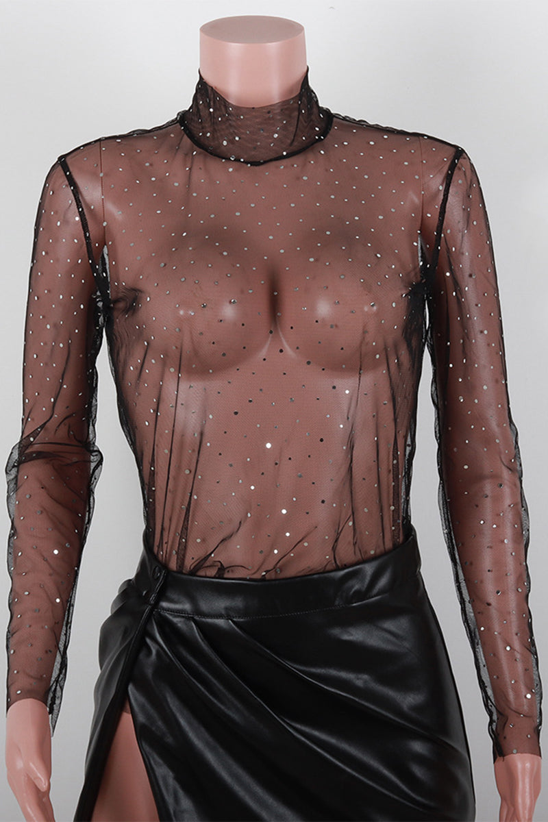 Sheer Mesh Embellished T-Shirt